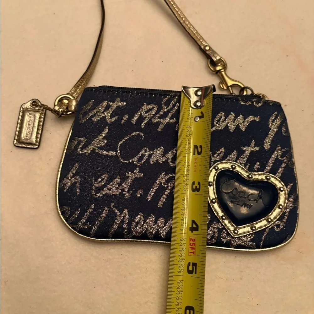 Coach Script New York Metallic Gold and Patent Leather Wristlet